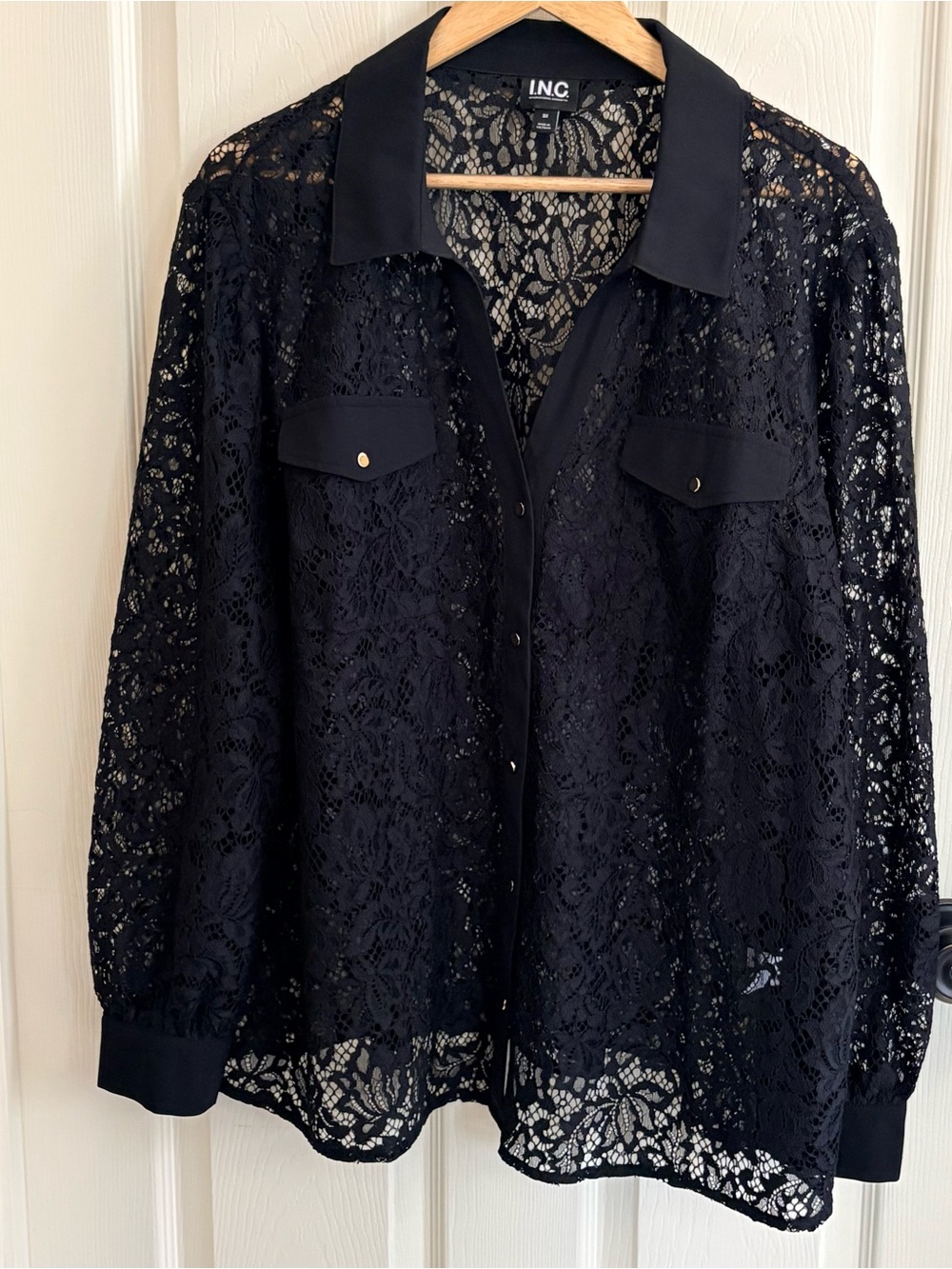 NWOT - INC International Concepts Black Lace Button-Front Shirt 3X